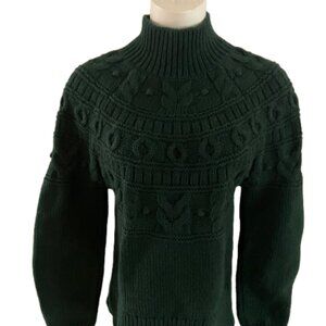 Banana Republic Women's Chunky Cotton Green Yoke Cable Knit Sweater Est Sz SMALL
